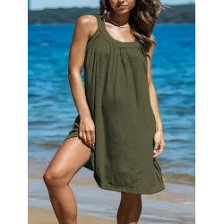 Kadın Omuzlardan Açık Yuvarlak Yaka Pileli Viskon Elbise