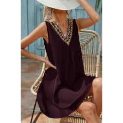 Kadın Sıfır Kol şerit Detaylı V Yaka Viskon Elbise