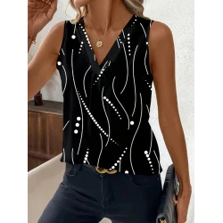 Kadın Sıfır Kollu V Yakalı Desenli Dalgıç Bluz