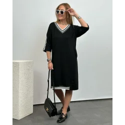 Kadın Siyah Diz Üstü Ribanalı Elbise