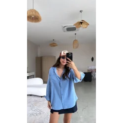 Kadın Tek Cepli Over Size Ketem Gömlek