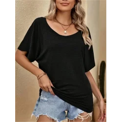 Kadın Tek Omuzu Açık Kısa Kollu Salaş Viskon Bluz