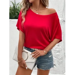 Kadın Tek Omuzu Açık Kısa Kollu Salaş Viskon Bluz