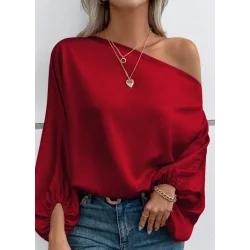 Kadın Tek Omuzu Açık Uzun Kollu Salaş Sandy Bluz