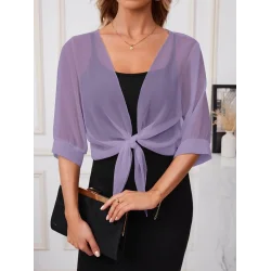 Kadın Truvakar Kollu önden Bağlamalı Kısa şifon Bolero Ceket