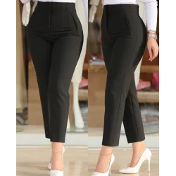 Kadın üste Oturan Paçası Bilek üzerinde Biten Krep Kumaş Kumaş Pantolon 36 (S) - 50 (5XL)