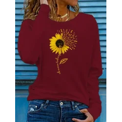 Kadın Uzun Kollu Bisiklet Yaka Ayçiçeği Desenli Viskon Bluz