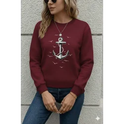 Kadın Uzun Kollu Bisiklet Yaka Desenli Viskon Iki Iplik Bluz