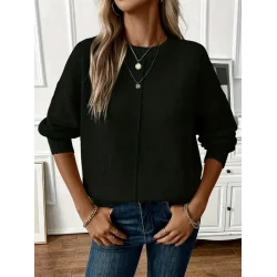 Kadın Uzun Kollu Bisiklet Yaka Düşük Omuz Detaylı Triko Bluz