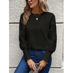 Kadın Uzun Kollu Bisiklet Yaka Kolları çiçekli Waffle Bluz