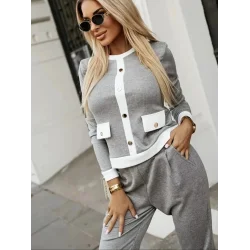 Kadın Uzun Kollu Bisiklet Yaka önden Düğmeli şardonlu Kaşkorse Bluz Ve Pantolon Ikili Takım