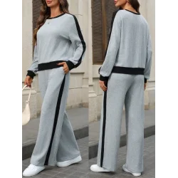 Kadın Uzun Kollu Bisiklet Yaka şardonlu Kaşkorse Bluz Ve Pantolon Ikili Takım