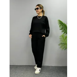 Kadın Uzun Kollu Bisiklet Yaka Viskon Iki Iplik Bluz Ve Pantolon Ikili Takım