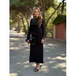 Kadın Uzun Kollu Bisiklet Yaka Yandan Bağlamalı Uzun Modal Elbise