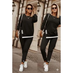 Kadın Uzun Kollu Bisiklet Yaka Yandan Fermuarlı Viskon Iki Iplik Bluz Ve Pantolon Ikili Takım