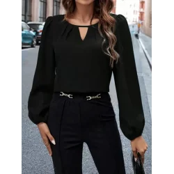 Kadın Uzun Kollu Damla Detaylı Ithal Krep Bluz