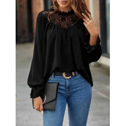 Kadın Uzun Kollu Dantelli Salaş Sandy Bluz