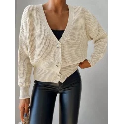 Kadın Uzun Kollu Düğme Detay Triko Bluz