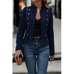 Kadın Uzun Kollu Hakim Yaka Yanlardan Düğmeli Kısa Süet Ceket