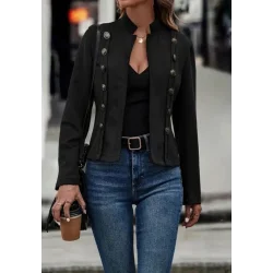 Kadın Uzun Kollu Hakim Yaka Yanlardan Düğmeli Kısa Süet Ceket
