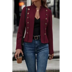Kadın Uzun Kollu Hakim Yaka Yanlardan Düğmeli Kısa Süet Ceket