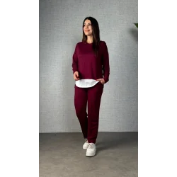 Kadın Uzun Kollu Kapşonlu Bağcıklı Viskon Iki Iplik Bluz Ve Pantolon Ikili Takım