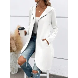 Kadın Uzun Kollu Kapşonlu önden Fermuarlı Midi Dalgıç Ceket
