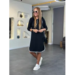 Kadın Uzun Kollu Kapüşon Ve Ribana Detay Diz üstü Elbise