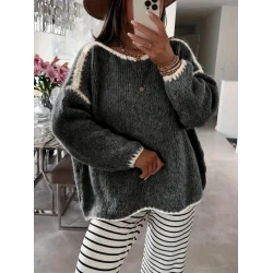 Kadın Uzun Kollu Kayık Yaka Triko Bluz