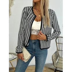 Kadın Uzun Kollu Kaz Ayağı Desenli şardonlu Dalgıç Ceket