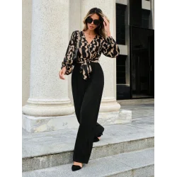 Kadın Uzun Kollu Kruvaze Yakalı Belden Kuşaklı üst Dalgıç Alt Ithal Krep Tulum