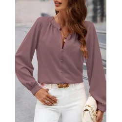 Kadın Uzun Kollu önden Düğmeli Hakim Yaka Ithal Krep Bluz