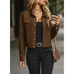 Kadın Uzun Kollu önden Düğmeli Kısa Süet Ceket