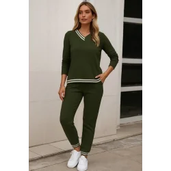 Kadın Uzun Kollu Ribana Detay Viskon Iki Iplik Ikili Takım