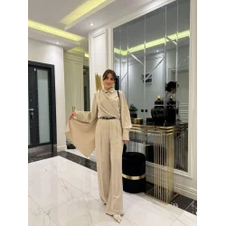 Kadın Uzun Kollu şal Detaylı Bluz Ve Pantolon Kemer Dahil Ikili Takım