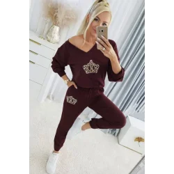 Kadın Uzun Kollu V Yakalı Desenli Viskon Iki Iplik Bluz Ve Pantolon Ikili Takım