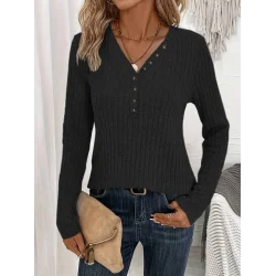 Kadın Uzun Kollu V Yakalı Düğmeli şardonlu Kaşkorse Bluz