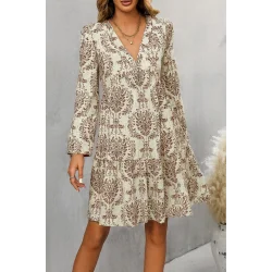 Kadın Uzun Kollu V Yakalı Fırfırlı Mini Süprem Elbise