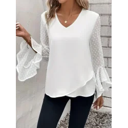 Kadın Uzun Kollu V Yakalı Kolları Ispanyol Detayı Sandy Bluz