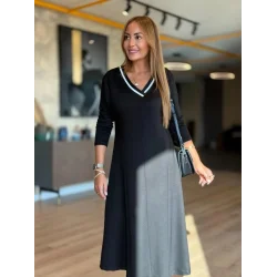 Kadın Uzun Kollu V Yakalı Midi Modal Elbise