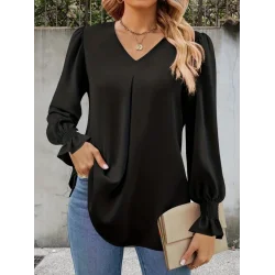 Kadın Uzun Kollu V Yakalı Salaş Ithal Krep Bluz