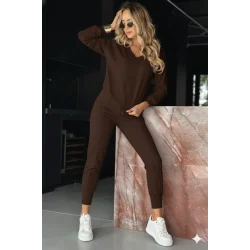 Kadın Uzun Kollu V Yakalı Viskon Iki Iplik Bluz Ve Pantolon Ikili Takım