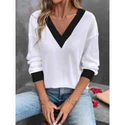 Kadın Uzun Kollu V Yakalı Waffle Bluz