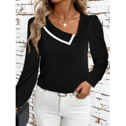 Kadın Uzun Kollu Yaka Detaylı Düğmeli Ithal Krep Bluz