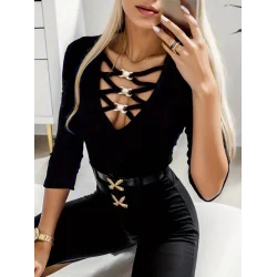 Kadın Uzun Kollu Yakadan çapraz Detaylı Kaşkorse Bluz