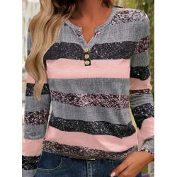 Kadın Uzun Kollu Yakadan Düğmeli çizgili Desenli Süprem Bluz