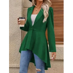 Kadın Uzun Kollu Yakalı önden Düğmeli Uzun Atlas Blazer Ceket