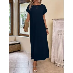 Kadın Uzun Kollu Yakası Açık Viskon Elbise