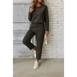 Kadın Uzun Kollu Yanları Nervurlu Viskon Iki Iplik Ve Pantolon Ikili Takım