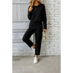 Kadın Uzun Kollu Yanları Nervurlu Viskon Iki Iplik Ve Pantolon Ikili Takım